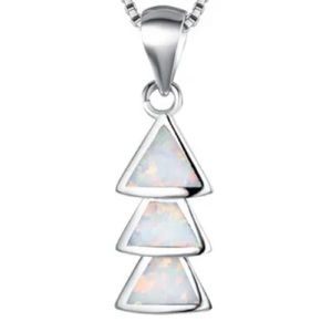 Handmade Triangle Opal Silver Pendant Necklace on 17” Cable Chain